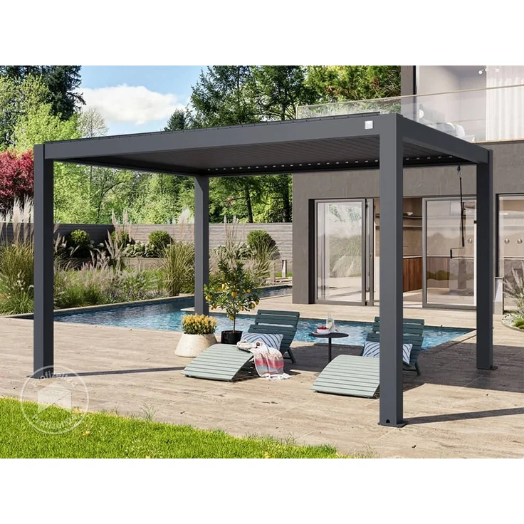 PRIMEYARD Pergola 3x4 m Aluminium Pfosten mit Lamellendach aus Aluminium anthrazitfarbeneTerrassenüberdachung – Bild 1