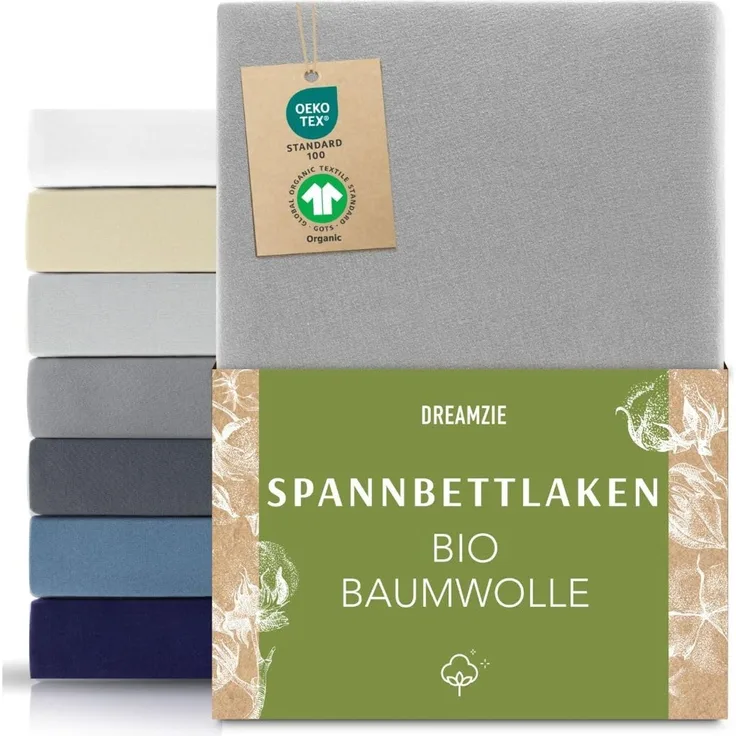 Dreamzie Premium Spannbettlaken 80x200 cm Grau, Spannbetttuch aus 100% Jersey Biobaumwolle, 150 g/m² - Oeko-TEX
