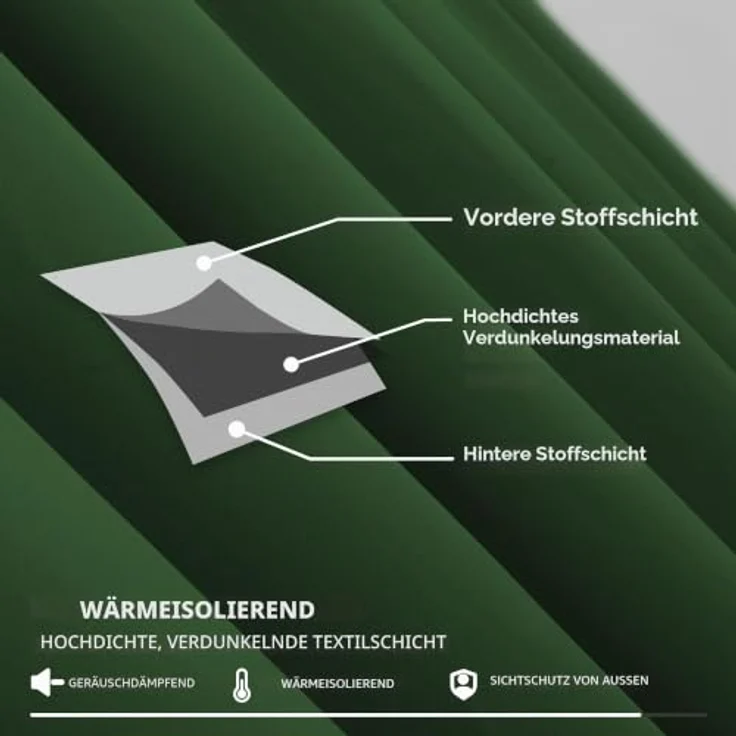Deconovo Gardinen Kräuselband für Schienensystem Thermovorhang Waldgrün | 2er Set, H 138 x B 117 cm, Blackout Curtain, Schlafzimmer Gardinen, Vorhänge Kurz, für Schienensystem, Schallschutz Vorhang – Bild 5