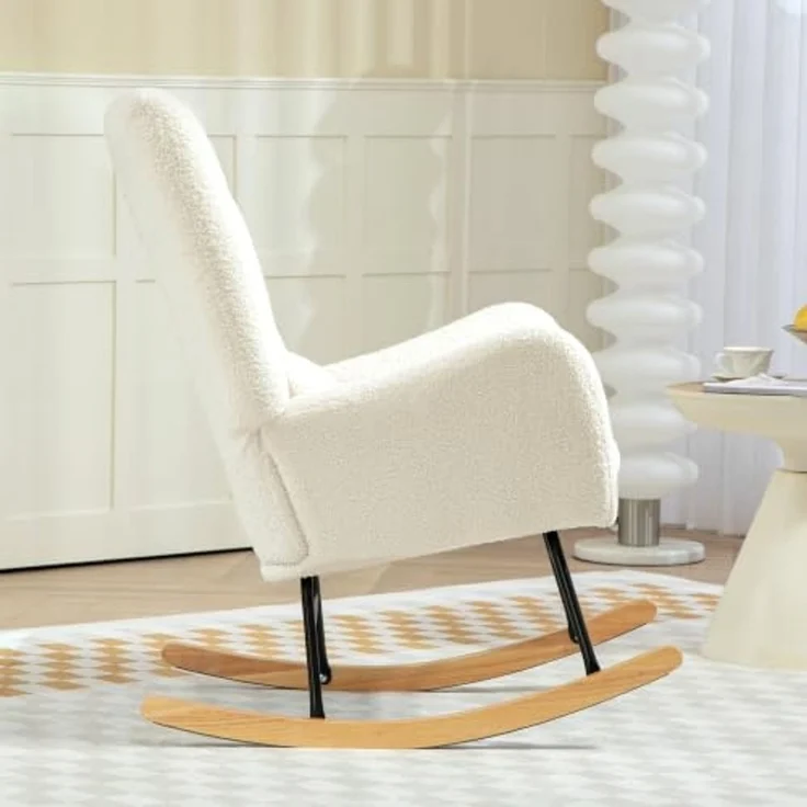 HOMCOM Schaukelstuhl Schaukelsessel mit Armlehne, Teddystoff-Optik (Relaxsessel Schwingsessel, 1 St), für Wohnzimmer, Schlafzimmer, Cremeweiß – Bild 7