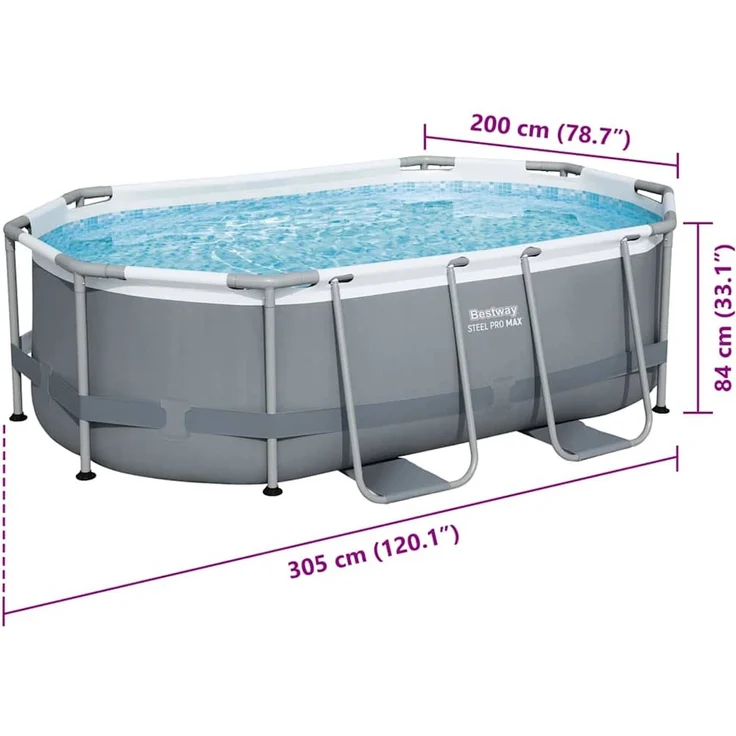 Best Way Pool-Set Grau 305 x 200 x 84 cm Stahl 42007937 – Bild 7