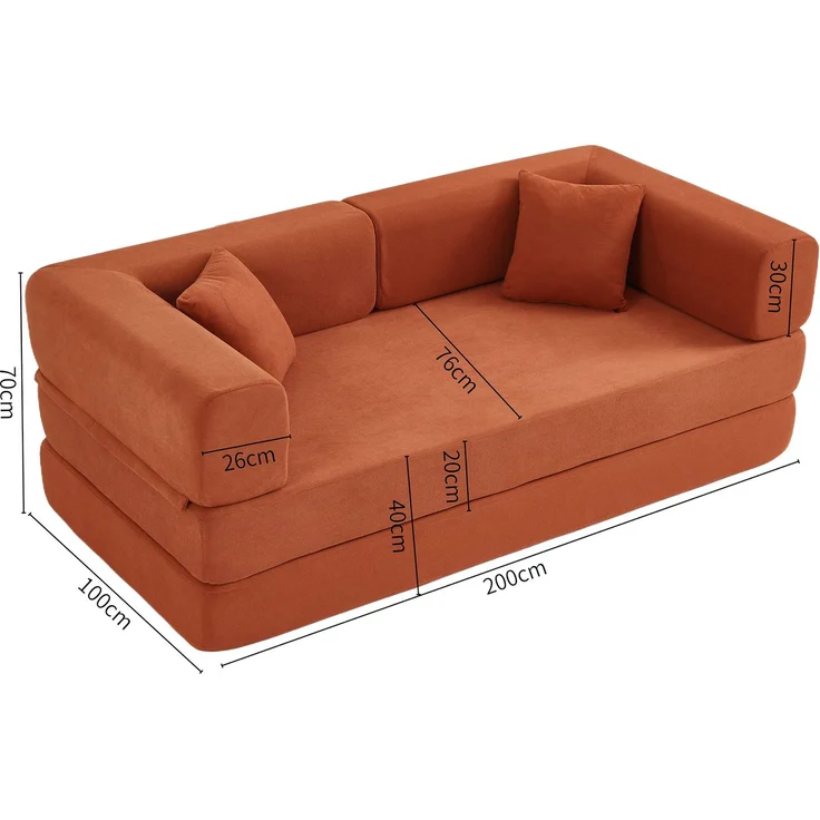EINHOM Convertible Schlaf-er Sofa Bed mit Cylindrical Kissen, Corduroy Folding Mattress Sofa mit Fixed-Shape Frame, Floor Sofa Lounge Sofa für Wohnzimmer Schlafzimmer Lounge Studio (Orange Red) – Bild 3