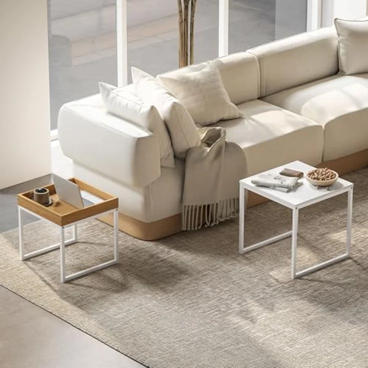 HOMCOM Couchtisch-Set, Weiß, Metall, 45x45x45 cm und 40x40x40 cm, modulares Design für Wohnzimmer – Bild 2