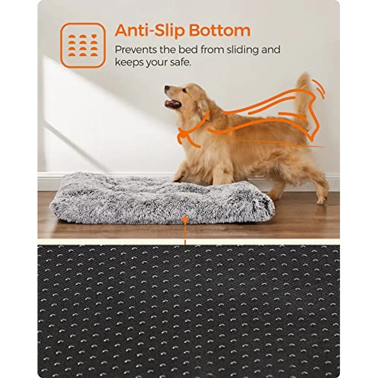 Feandrea Hundebett, Hundekissen, Flauschige Hundematte, Langer Plüsch, 122x74 cm, weiche Polsterung, waschbar, multifunktional, Ombré-Grau PGW204G01 – Bild 7