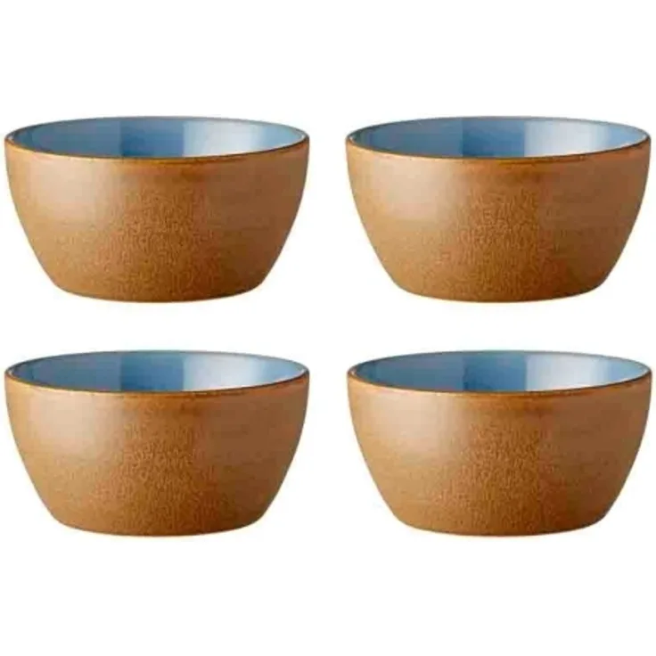 BITZ Schüssel 12cm Wood Ocean 4er Set Snackschale Rund Steingut Blau Holz 12 cm 60 mm