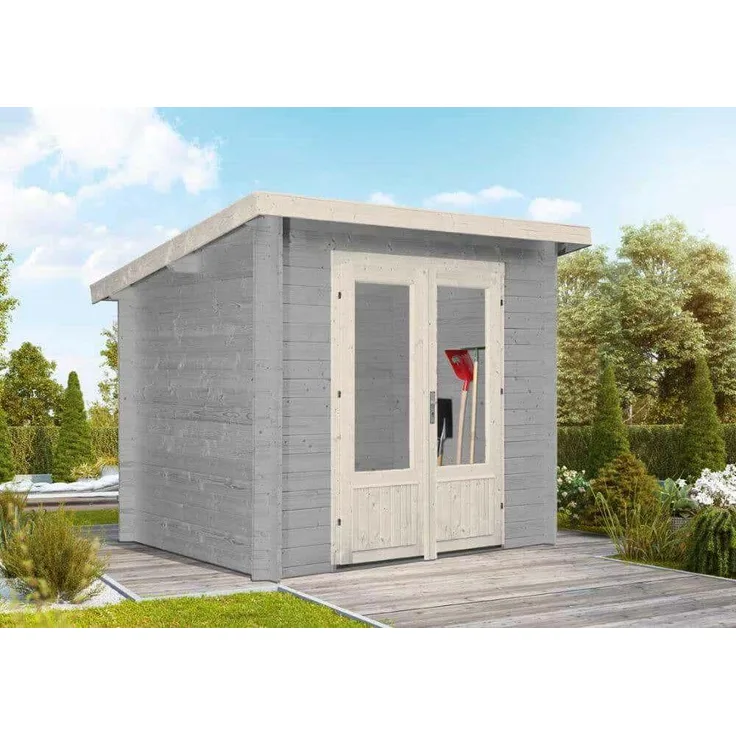 Wolff Finnhaus Wolff Flachdach Gartenhaus Lüttich 28 XS Gerätehaus aus Holz Geräteschrank mit 28 mm Wandstärke Gartenhaus