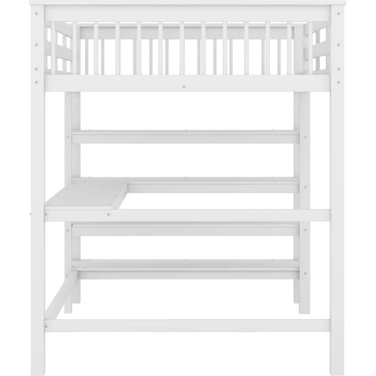 Hochbett 140x200 cm Kinderhochbett mit Schreibtisch, Ablagefächern, Kiefernholz + MDF, weiß, sichere Leiter – Bild 9