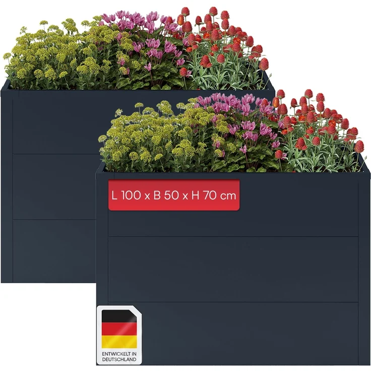 STEELSØN 'Icarus' Hochbeet, Metall, anthrazit, wetterfest, 100x50x70 cm, Pflanzenbeet mit offener Bodenstruktur, 2er-Set – Bild 1