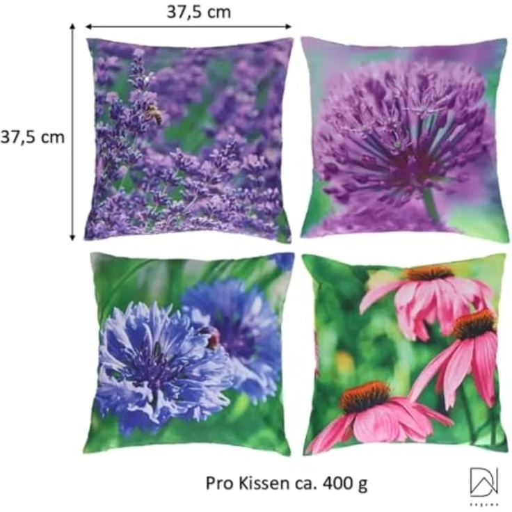 Kleines Outdoor Kissen aus wasserabweisendem Polyester m. Blumenmuster SONNENHUT – Bild 3
