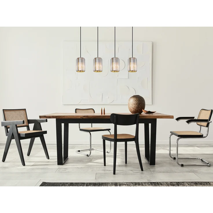Hängeleuchte, 4-Flammig, Holzoptik, Kristall rauch, L 88 cm – Bild 6