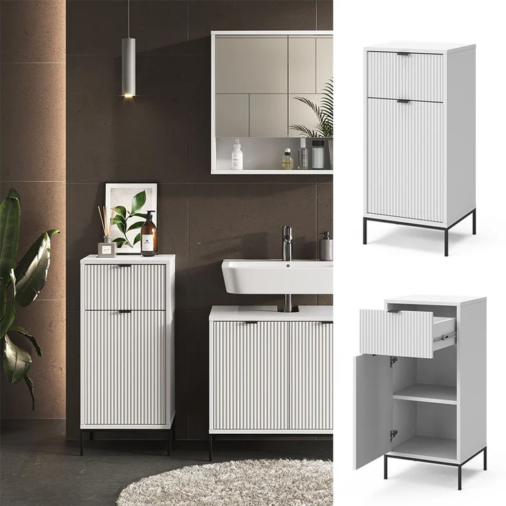 Badschrank Eliza Weiß 40 x 87 cm mit Tür und Schublade Vicco – Bild 2