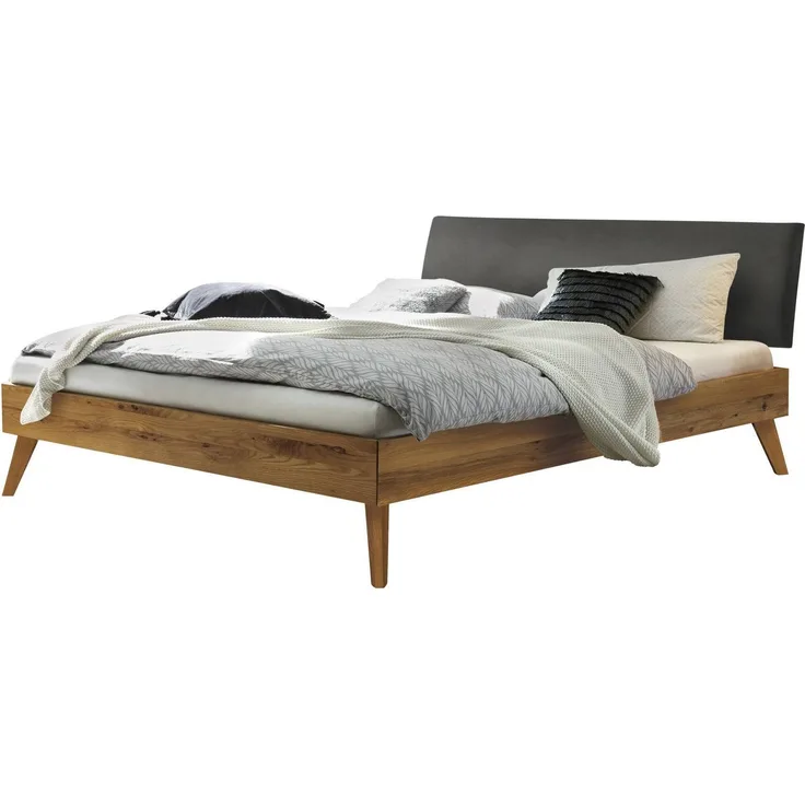 Hasena Massivholzbett Pesaro Wildeiche mit Polster-Kopfteil 120x210 cm, Fußhöhe 20 cm – Trento