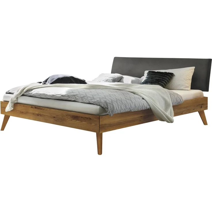 Hasena Massivholzbett Pesaro Wildeiche mit Polster-Kopfteil 120x210 cm, Fußhöhe 20 cm – Trento – Bild 1