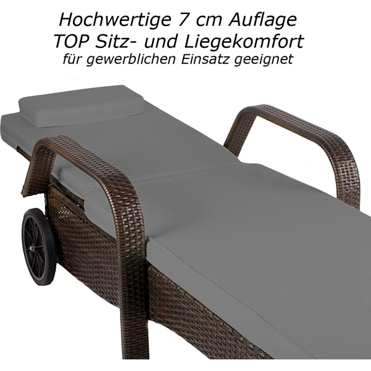 Sonnenliege Toscana (inkl. Auflage, Farbe wie abgebildet) aus hochwertigen Kunstrattan, Liegen Farbe: Java Braun mit grauer Auflage – Bild 4