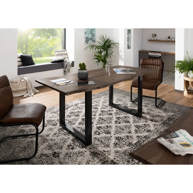Baumtisch Akazie 220x100x76 grau Beine anthrazit glänzend FREEFORM 3 – Bild 2