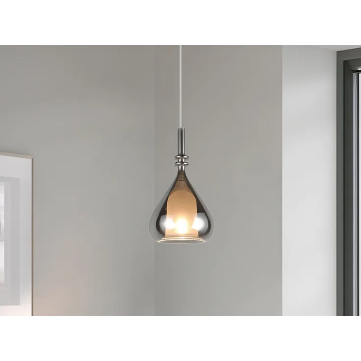 LED Pendelleuchte klein 1-flammig mit Rauchglas Chrom verspiegelt, Ø 16cm