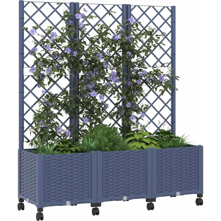 vidaXL Pflanzkübel mit Spalier und Rädern Blaugrau 120 x 40 x 146 cm 3423058 – Bild 3
