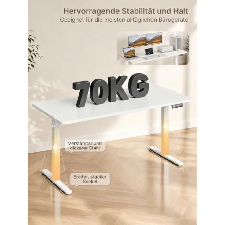 JUMMICO Höhenverstellbarer Schreibtisch 160x80 cm mit Steckdose | Schreibtisch Höhenverstellbar Elektrisch Stehtisch, Steh-Sitz Tisch, Bürotisch Computertisch, Wolkenweiß – Bild 6