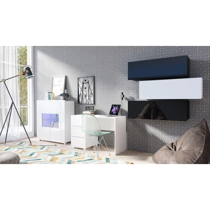 5-tlg. Jugendzimmer-Set 'Labri 2' weiß/schwarz Hochglanz