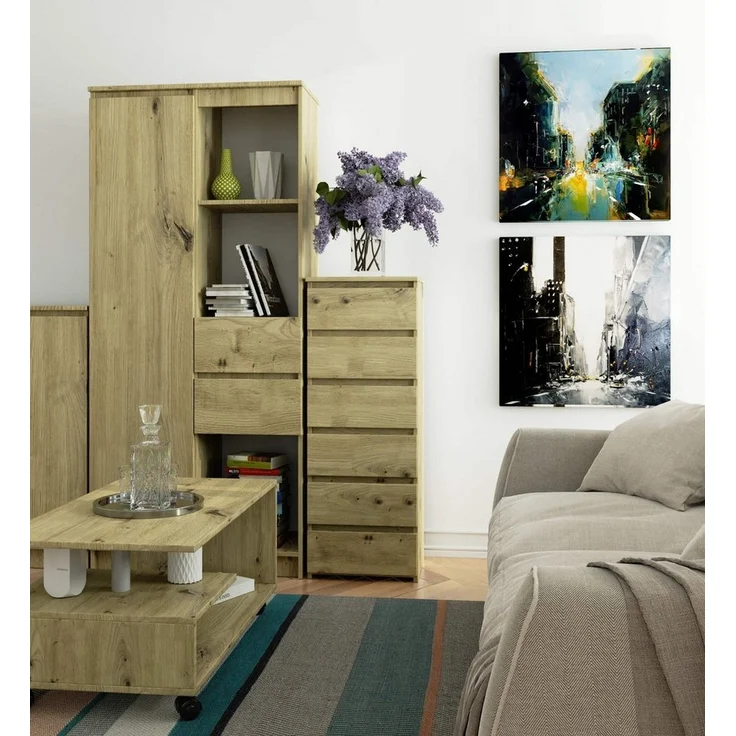 Home Collective Kommode 40 cm breit Holz Highboard Sideboard für Flur Schlafzimmer Wohnzimmer (Mehrzweckschrank Schrank schmal Kommode Schlafzimmer mit Schubladen), Kinderzimmer Organizer, 109 cm hoch mit 6 Schubladen Artisan Eiche – Bild 3