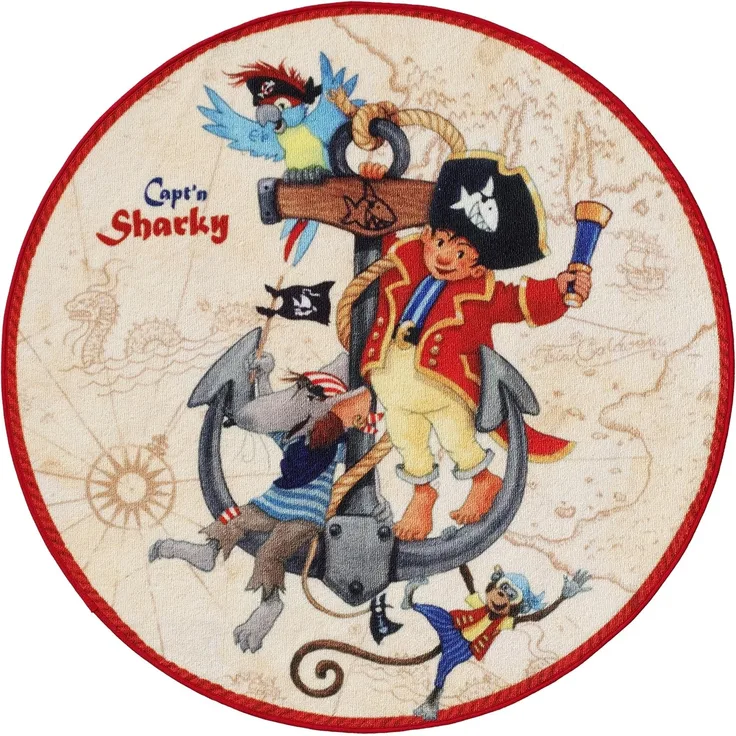 Kinderteppich- Der Pirat "Capt'n Sharky" und seine Freunde 100 x 100 cm Rund