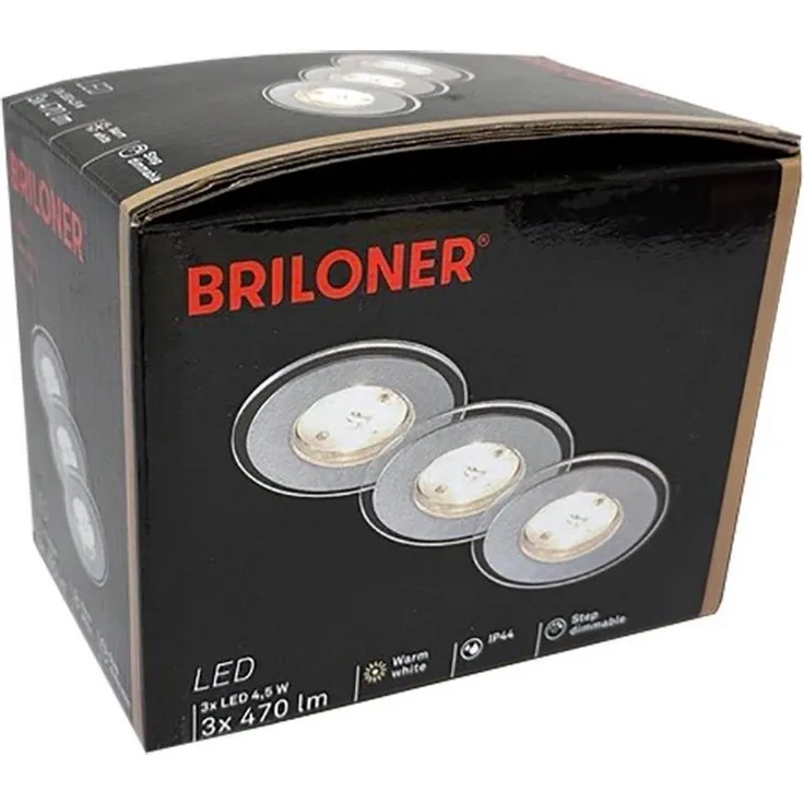 Briloner 3er Set LED Einbauleuchte alu Ø 8 cm warmweiß, dimmbar