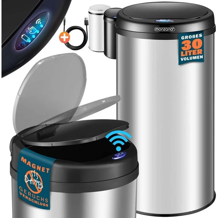monzana Mülleimer, 30 L Automatik Sensor Mülleimer LED Display Müllbehälter berührungslos – Bild 5