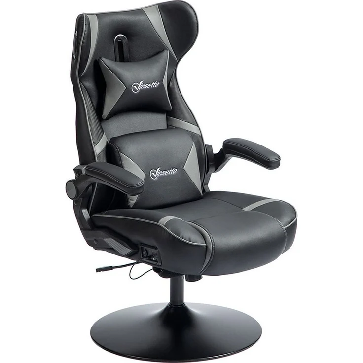 Vinsetto Gaming Stuhl mit Wippen- und Schkelfunktion, ergonomischer Computerstuhl, höhenverstellbar, drehbar Schreibtischstuhl mit Lautsprecher, bis 120 kg belastbar, Schwarz+Grau – Bild 5