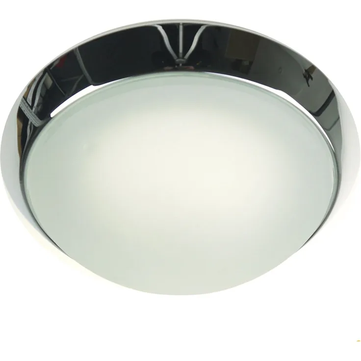 LED-Deckenleuchte rund, Glas satiniert mit Klarrand, Dekorring Chrom, Ø 30cm