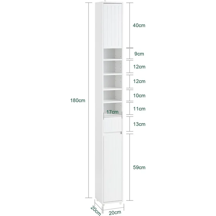 SoBuy BZR160-W Badezimmer-Hochschrank, MDF, Lackiert, Weiß, 20 x 180 x 20 cm – Bild 3