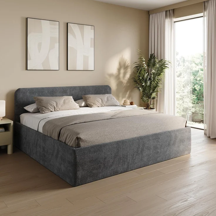 Home Collective Polsterbett Bett mit Stauraum, verstellbarem Lattenrost, viele Größen (Größen: 100x200 120x200 140x200 160x200 180x200 200x200, hochwertiger Kordstoff, made in Germany), wählbare Matratze Federkern oder Kaltschaum, Anthrazit – Bild 1