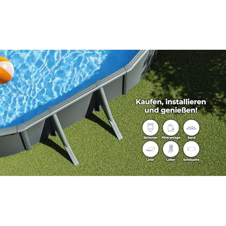 GRE Stahlwandpool-Set 'Anthracite' oval 610 × 375 × 120 cm, Sandfilteranlage 4 m³/h, Edelstahl-Sicherheitsleiter, blaue PVC-Auskleidung mit UV-Schutz – Bild 6