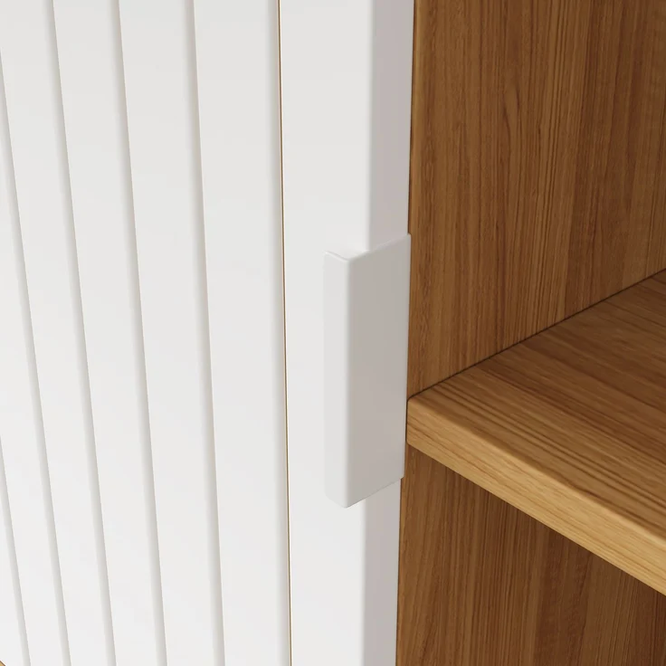 Flieks Schreibtisch, L-förmiger 160×120×76.5 cm, Eckschreibtisch mit 2 Schubladen & Schrank, MDF Bürotisch mit Stahlbeinen, Naturfarbe & Weiß – Bild 9