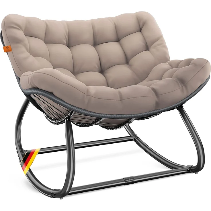 KESSER® Schaukelstuhl, für drinnen & draußen, ergonomisch, max. Belastung von 120kg, mit rutschfesten Füßen, Witterungsbeständig, Taupe – Bild 1