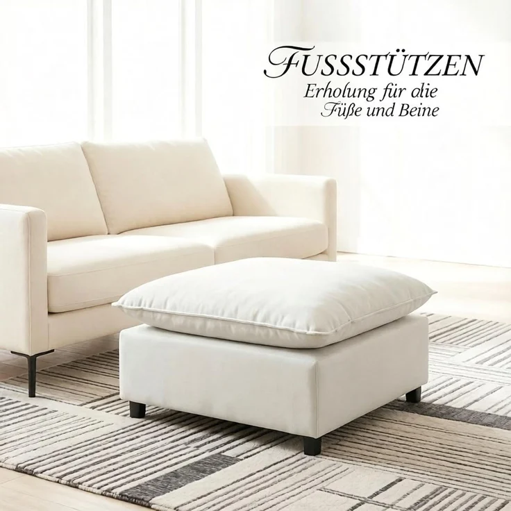 Fußhocker 75x75x40 cm mit Sitzfläche 75x75 cm, Leinenbezug in Grau – Bild 6