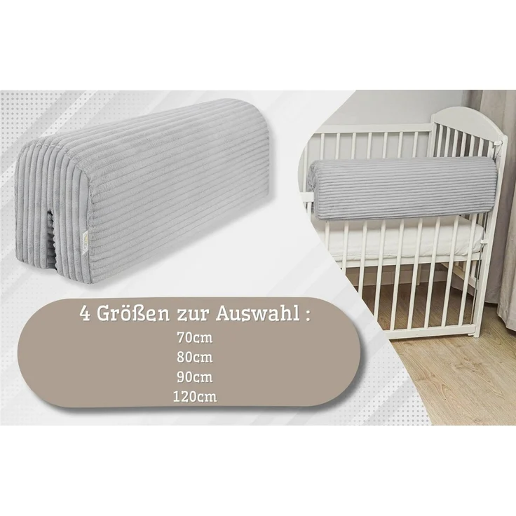 Bettkantenschutz für Kinderbetten 90 cm - Schutz für Bettrahmen Baby Bett rausfallschutz für boxspringbett bettgitter mit Bezug Kantenschutz Kinder Babybett Hellgrau – Bild 2