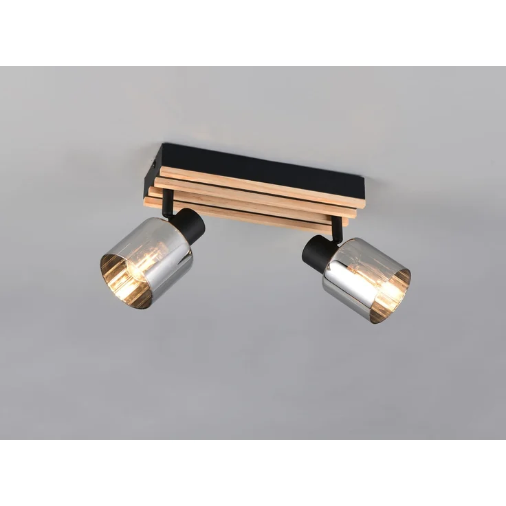 Deckenstrahler TRAVIA 2-flammig, Rauchglas Schwarz & Holzlamellen, Breite 38,5cm – Bild 3