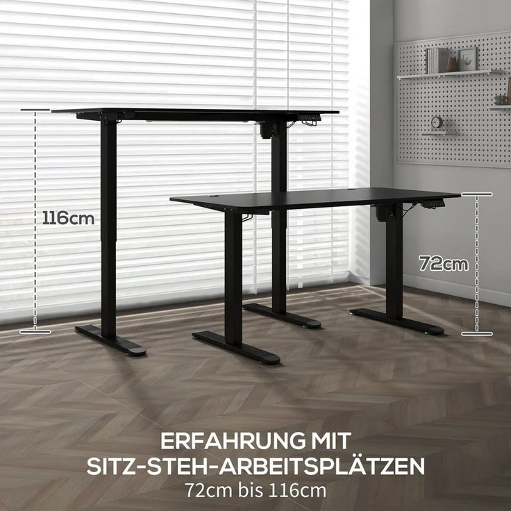 Vinsetto Schreibtisch Höhenverstellbares Stehpult mit 2 Haken, elektrisch (Laptoptisch, 1-St, Computertisch), für Wohnzimmer, Arbeitszimmer, Schwarz – Bild 3
