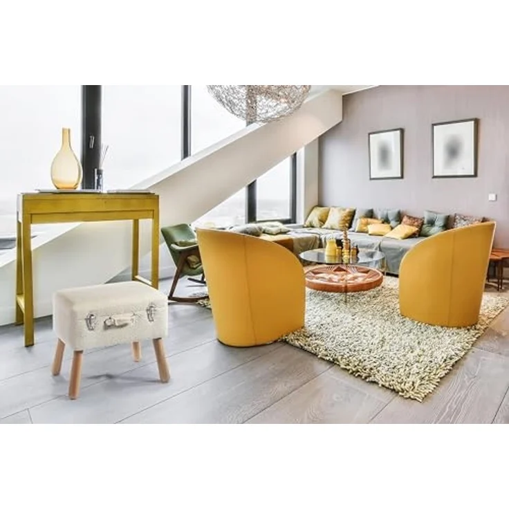 Kobolo Sitzhocker Kofferhocker Polsterhocker aus Textil in weiß (1 Stück) – Bild 2