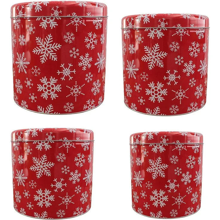 Macosa Home Keksdose Gebäckdosen 4er Set Metall Rot od. Grau Plätzchendose, (rund Schneeflocke Rentiere Gebäckaufbewahrung modern, Vorratsdose Weihnachten Blechdose), stapelbare Keks-Dose Aufbewahrungsdose Plätzchen