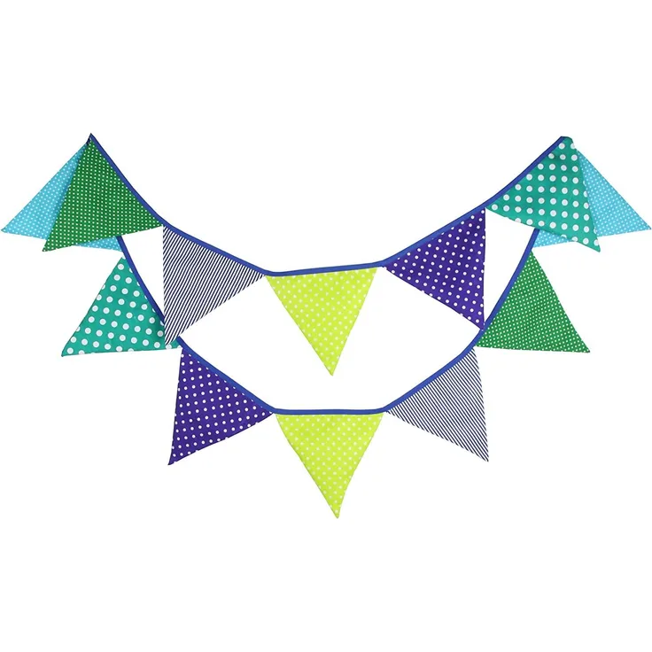 G2PLUS Stoff Wimpel Girlande Doppelseitig, 3. 3M Bunte Wimpelkette Stoffgirlande mit 12stk Girlande Wimpeln für Kinderzimmer Drinnen & Draußen Party-Grün und Blau