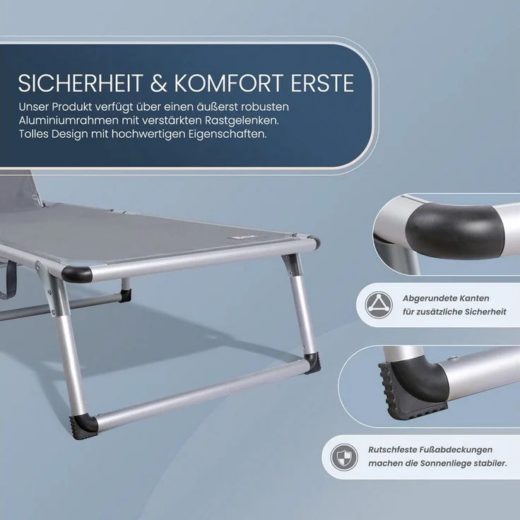 HOMECALL Gartenliege Leicht Sonnenliege Klappbar Alu Liegestuhl Strandliege, 1-tlg, 5 fach Verstellbare Rückenlehne, Sonnenschutzdach, bis 136KG – Bild 3