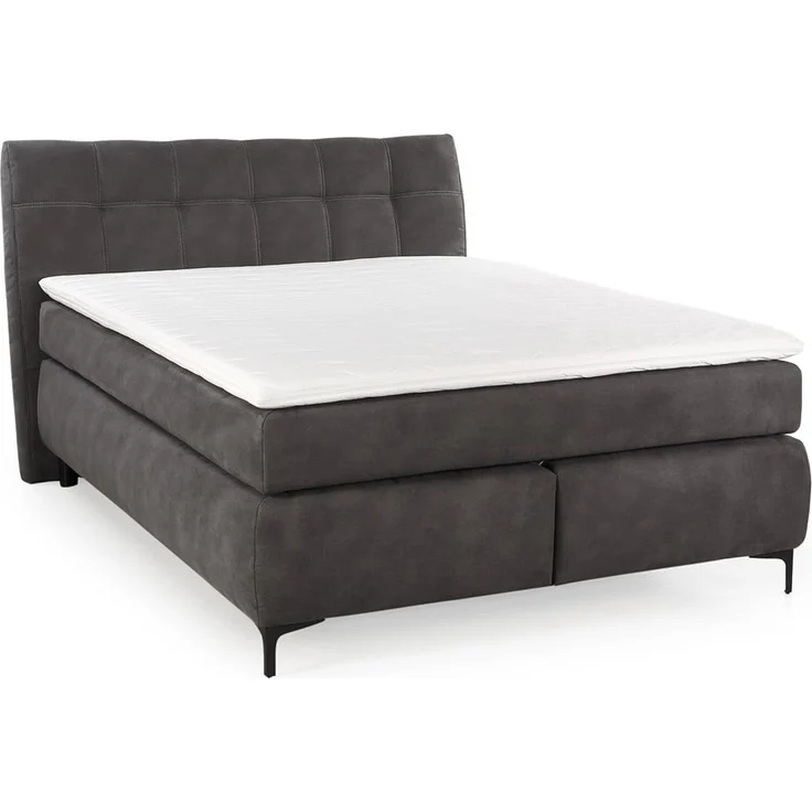 Boxspringbett 140x200cm Bonell-Federkernmatratze H2 Topper Mikrofaser Dunkelgrau – Bild 1