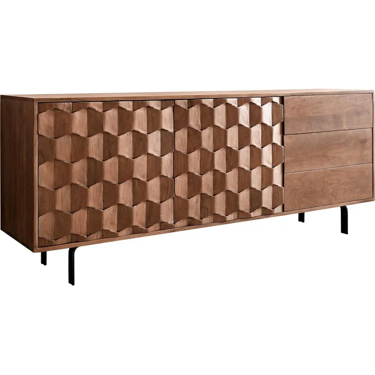Sideboard Fevo 175 cm Akazie Braun 2 Türen 3 Schubfächer L-Fuß