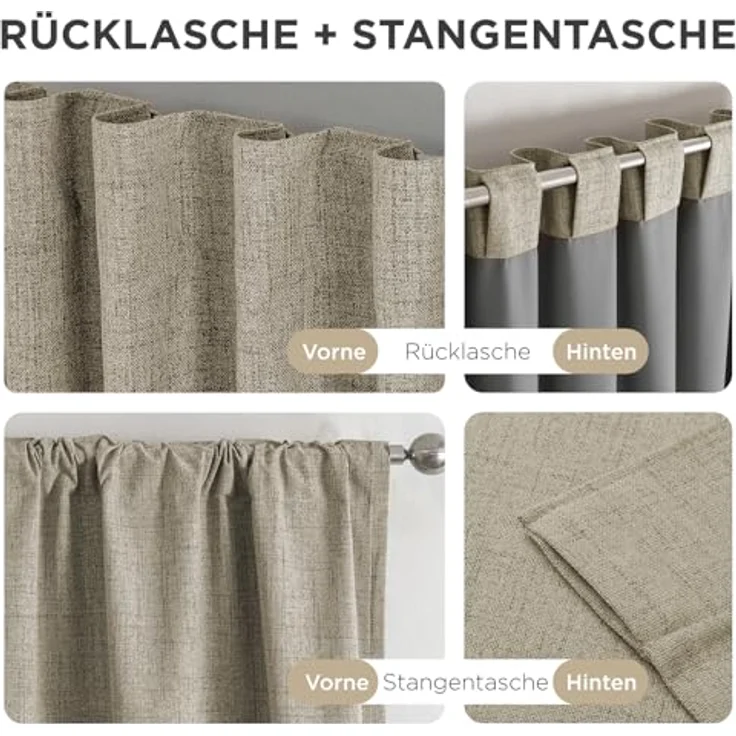 Joydeco 100% Blickdichte Vorhänge mit Schlaufen Verdeckten Leinenoptik, Verdunkelungsvorhang Stangendurchzug Gardinen Thermovorhang Leinen Hitzeschutz für Wohnzimmer – Bild 3