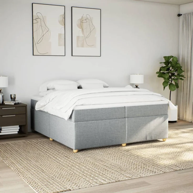 vidaXL Boxspringbett mit Matratze Hellgrau 200x200 cm Stoff 3285401 – Bild 3