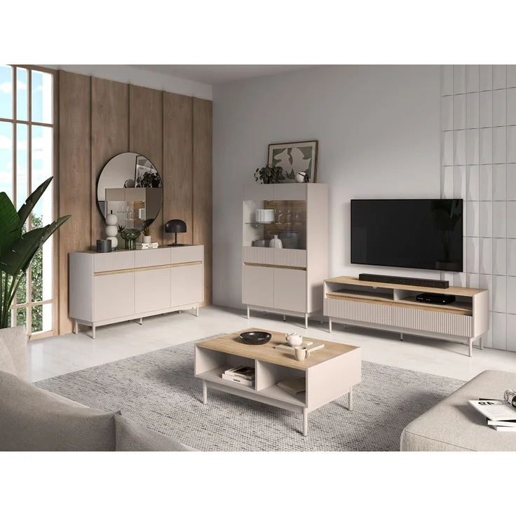 Selsey 'Dunea' Sideboard 3-türig mit 3 Schubladen, Kaschmirgrau/Eichenholzoptik, 154 cm – Bild 8