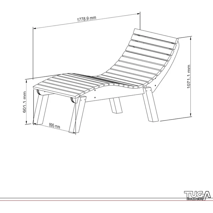 Gartenliege Relaxliege "Liege-Franzi" (Lärche) Breite 90cm Einstiegshöhe 60cm mit Füßen – Bild 7