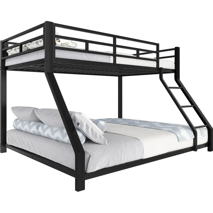 Merax Etagenbett Metallbett 90x200cm+140x200cm mit Schrägleiter und Geländer, Schwarz – Bild 10