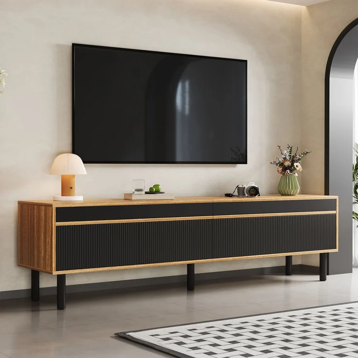 Abrihome TV Schrank mit 4 Türen, Schwarz, 47x38x170 cm – Bild 2